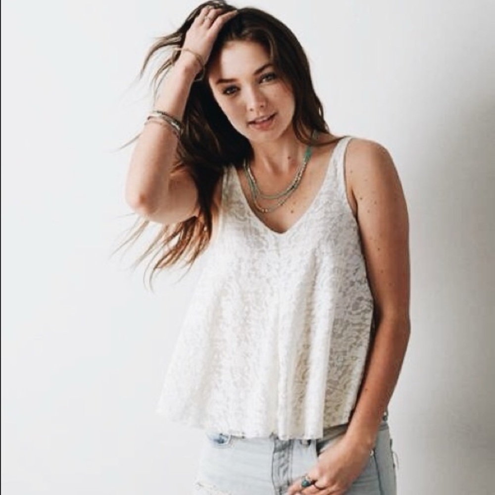 American Eagle 💚 Lace Swing Ivory Tank Top